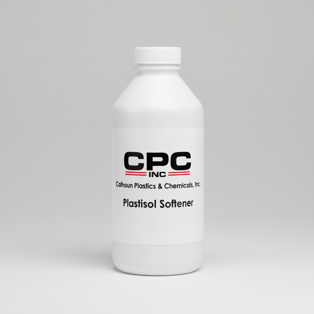 Plastisol Softener in white bottle with CPC branding